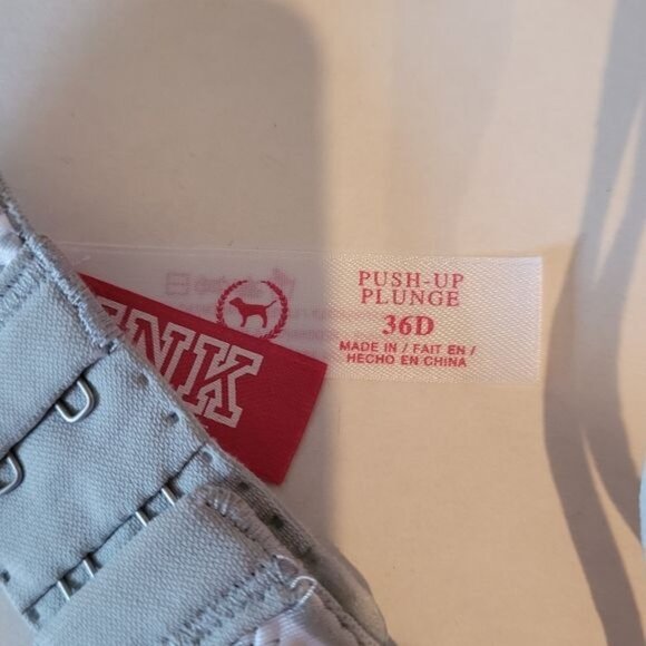 Victoria's Secrets Push Up Plunge Bra Size 36D Gray White Animal Print Underwire - Picture 4 of 4